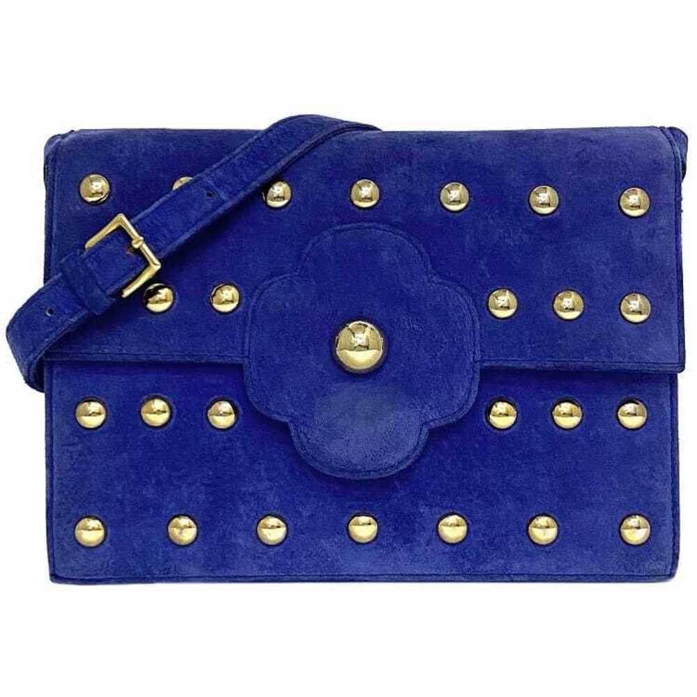 Yves Saint Laurent Shoulder Bag Blue Gold Studs Suede YSL Luxury Flap